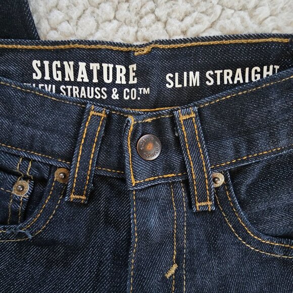 Levi Strauss Slim Straight Dark Wash Denim Jeans Youth 6 Reg Adjustable Waist - Picture 6 of 7